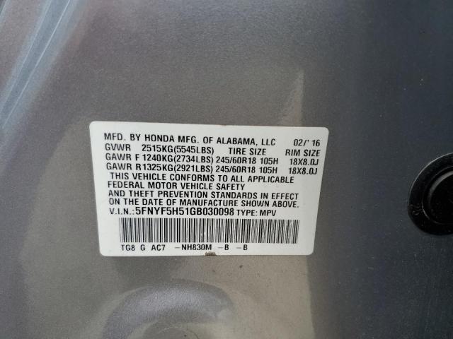 Photo 10 from auction – 2016 HONDA PILOT EXL with VIN 5FNYF5H51GB030098