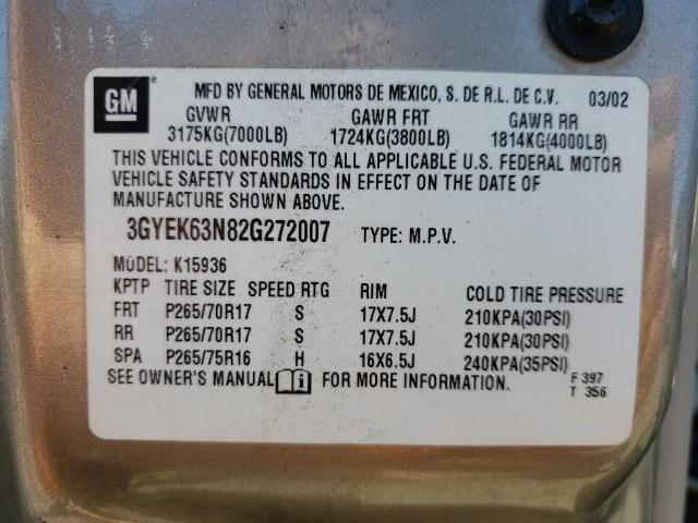 Photo 10 from auction – 2002 CADILLAC ESCALADE with VIN 3GYEK63N82G272007
