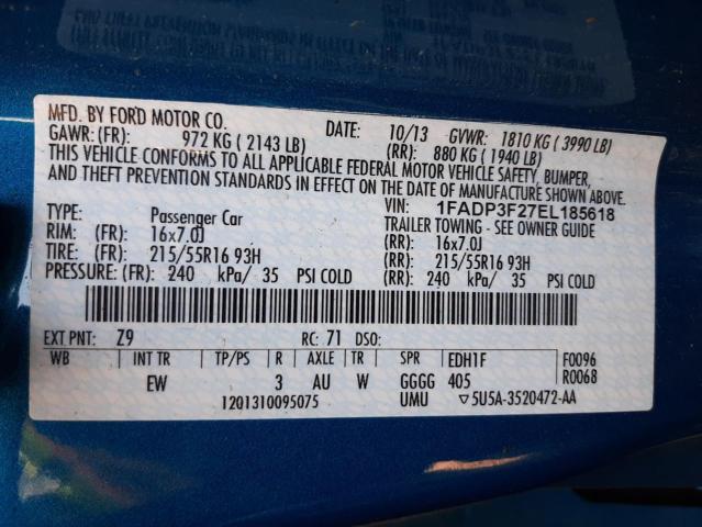 Photo 10 from auction – 2014 FORD FOCUS SE with VIN 1FADP3F27EL185618
