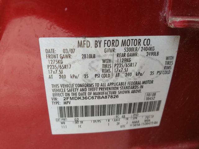 Photo 10 from auction – 2007 FORD EDGE SE with VIN 2FMDK36C67BA87826