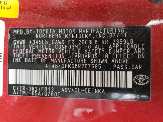 Photo 10 from auction – 2011 TOYOTA CAMRY BASE with VIN 4T4BF3EK6BR207685