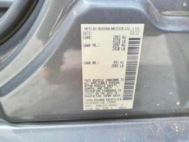 Photo 10 from auction – 2022 NISSAN ALTIMA SV with VIN 1N4BL4DV8NN360534