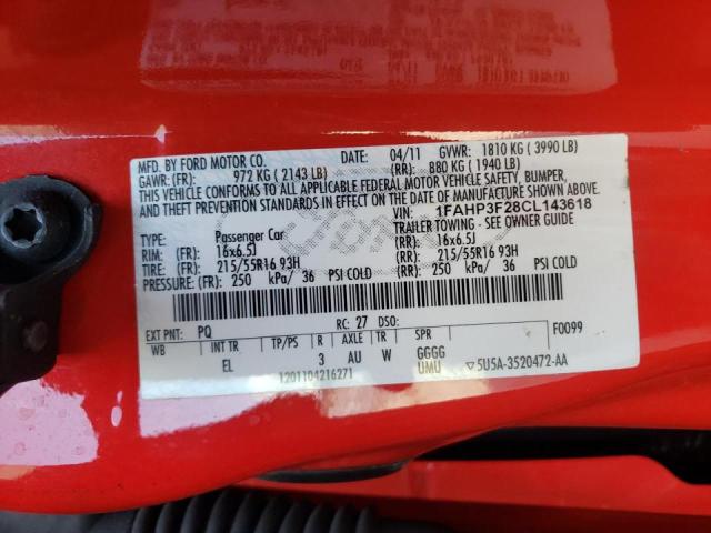 Photo 10 from auction – 2012 FORD FOCUS SE with VIN 1FAHP3F28CL143618