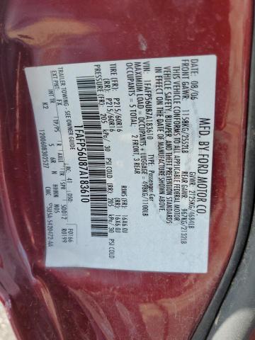 Photo 10 from auction – 2007 FORD TAURUS SEL with VIN 1FAFP56U87A183610