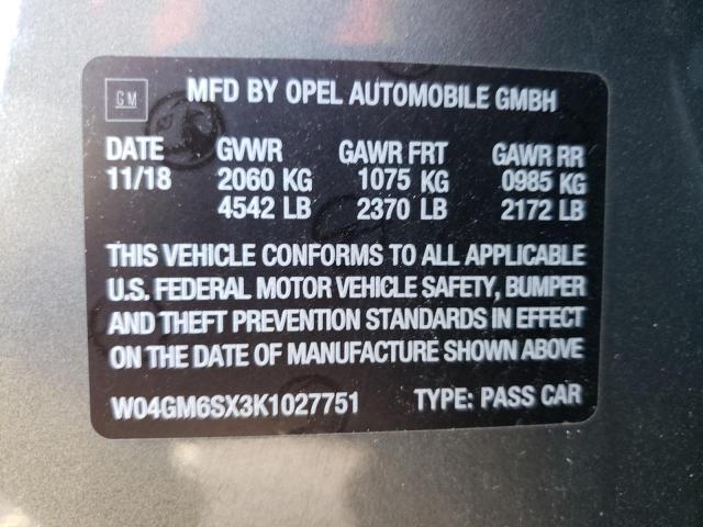 Photo 10 from auction – 2019 BUICK REGAL PREF with VIN W04GM6SX3K1027751