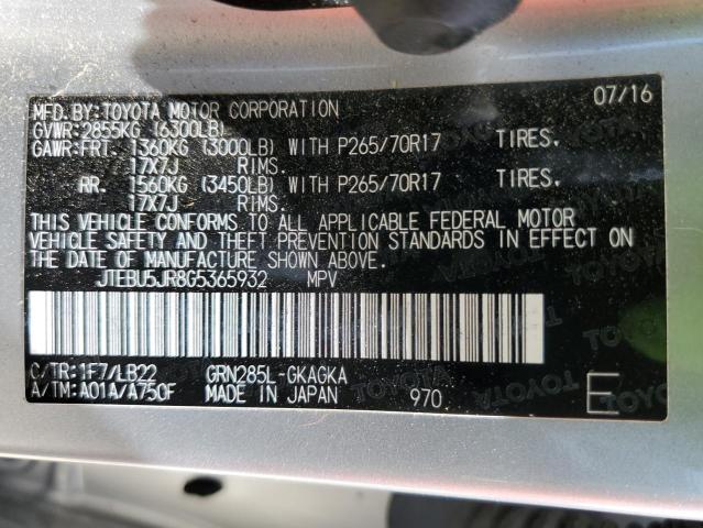 Photo 10 from auction – 2016 TOYOTA 4RUNNER SR with VIN JTEBU5JR8G5365932