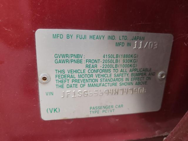 Photo 10 from auction – 2004 SUBARU FORESTER 2 with VIN JF1SG65694H747906