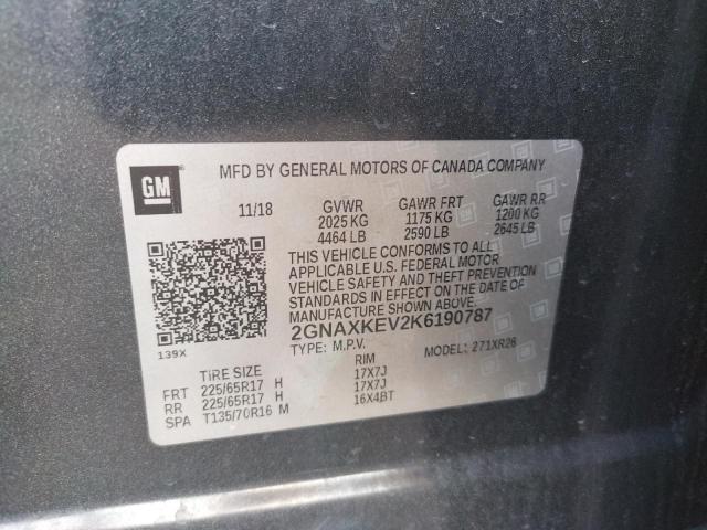 Photo 10 from auction – 2019 CHEVROLET EQUINOX LT with VIN 2GNAXKEV2K6190787