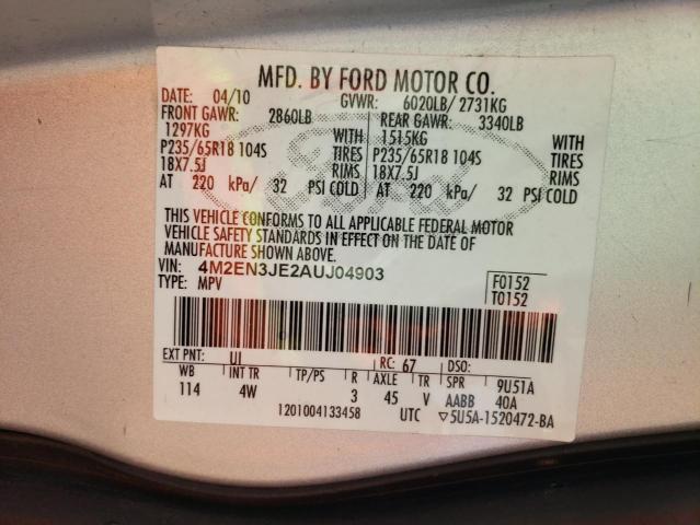 Photo 10 from auction – 2010 MERCURY MOUNTAINEE with VIN 4M2EN3JE2AUJ04903