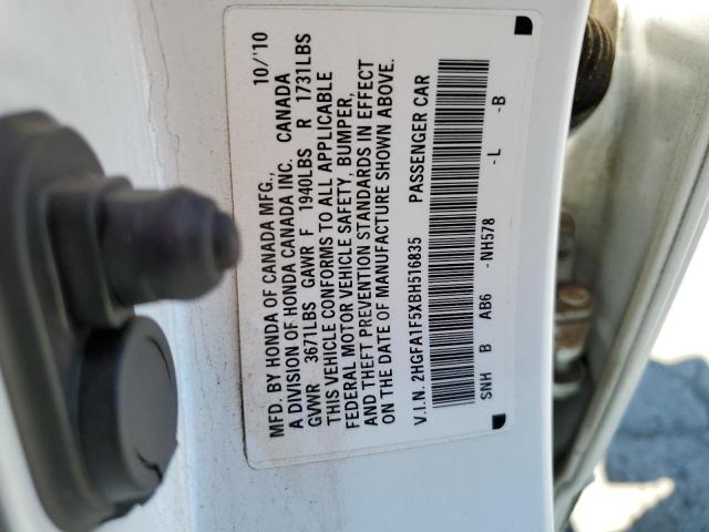 Photo 10 from auction – 2011 HONDA CIVIC LX with VIN 2HGFA1F5XBH516835
