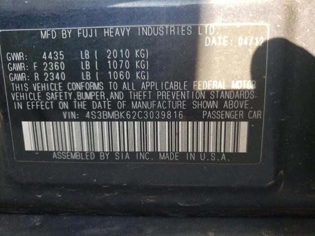Photo 10 from auction – 2012 SUBARU LEGACY 2.5 with VIN 4S3BMBK62C3039816