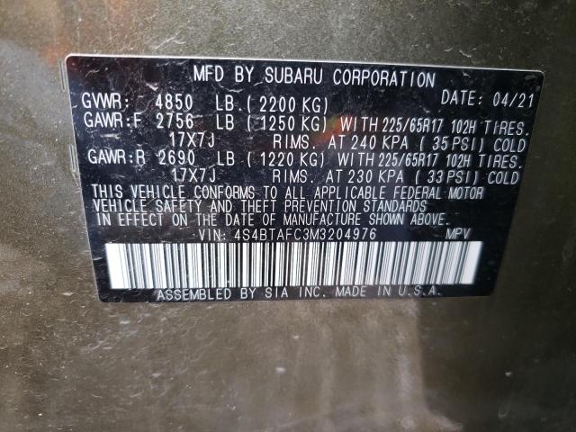 Photo 10 from auction – 2021 SUBARU OUTBACK PR with VIN 4S4BTAFC3M3204976