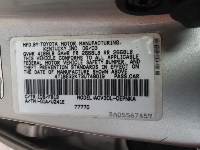 Photo 10 from auction – 2003 TOYOTA CAMRY LE with VIN 4T1BE32K73U748019