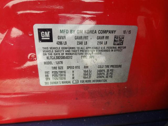 Photo 10 from auction – 2016 CHEVROLET TRAX 1LT with VIN KL7CJLSB2GB540312