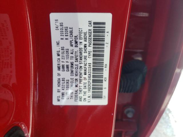 Photo 10 from auction – 2016 HONDA ACCORD SPO with VIN 1HGCR2F58GA200549