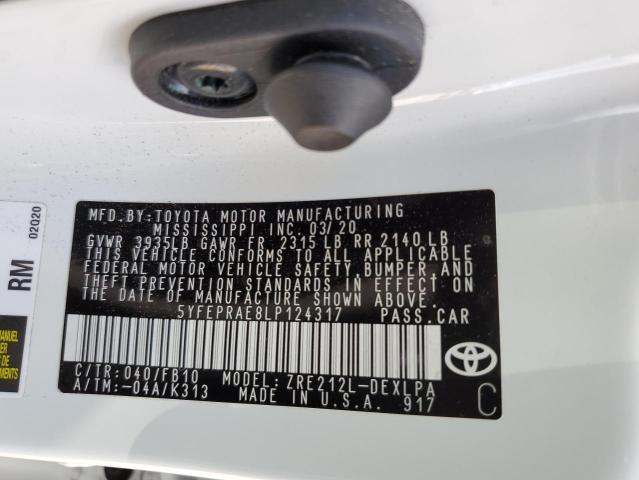 Photo 10 from auction – 2020 TOYOTA COROLLA LE with VIN 5YFEPRAE8LP124317