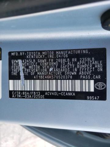 Photo 10 from auction – 2007 TOYOTA CAMRY CE with VIN 4T1BE46K57U520378