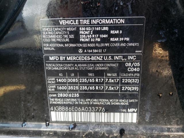 Photo 10 from auction – 2006 MERCEDES-BENZ ML 350 with VIN 4JGBB86E06A033776
