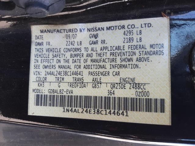 Photo 10 from auction – 2008 NISSAN ALTIMA 2.5 with VIN 1N4AL24E38C144641