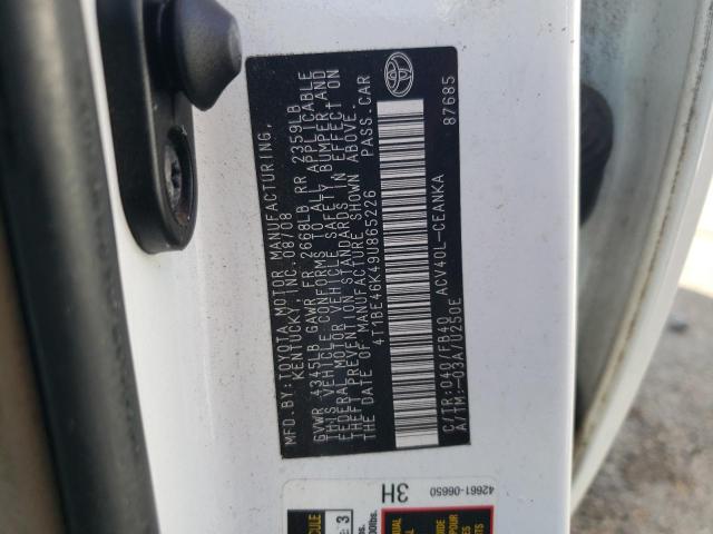 Photo 10 from auction – 2009 TOYOTA CAMRY BASE with VIN 4T1BE46K49U865226