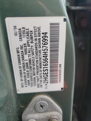 Photo 10 from auction – 2004 HONDA CIVIC LX with VIN 2HGES16564H576994