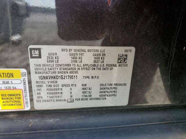 Photo 10 from auction – 2016 CHEVROLET TRAVERSE L with VIN 1GNKVHKD1GJ179511