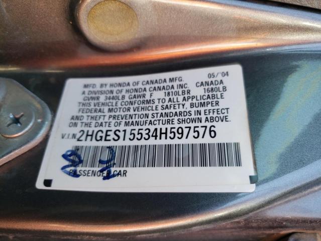 Photo 10 from auction – 2004 HONDA CIVIC LX with VIN 2HGES15534H597576