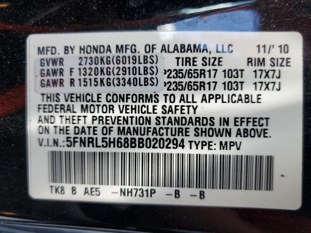 Photo 10 from auction – 2011 HONDA ODYSSEY EX with VIN 5FNRL5H68BB020294
