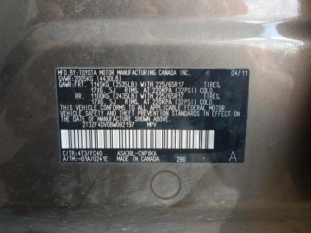 Photo 10 from auction – 2011 TOYOTA RAV4 with VIN 2T3ZF4DV0BW082197