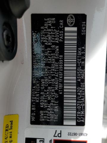 Photo 10 from auction – 2015 TOYOTA CAMRY LE with VIN 4T1BF1FK6FU969918