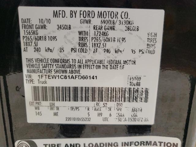 Photo 10 from auction – 2010 FORD F150 SUPER with VIN 1FTEW1C81AFD66141