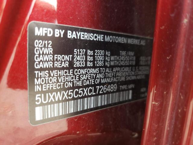 Photo 10 from auction – 2012 BMW X3 XDRIVE2 with VIN 5UXWX5C5XCL726489