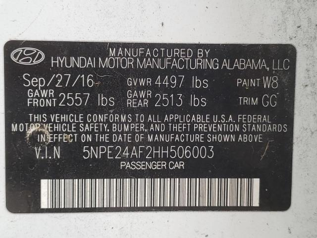 Photo 10 from auction – 2017 HYUNDAI SONATA SE with VIN 5NPE24AF2HH506003