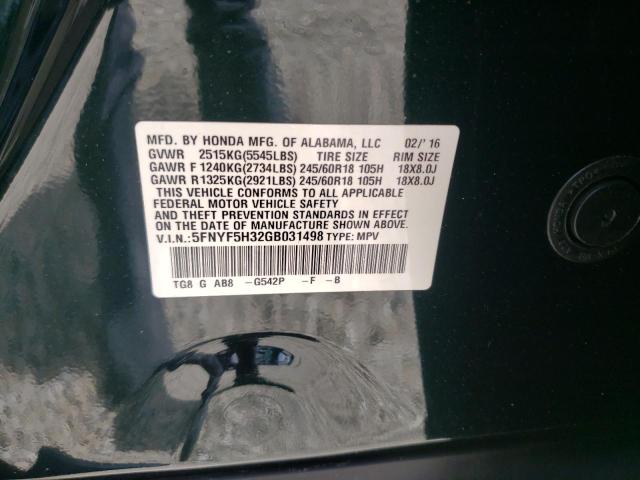 Photo 10 from auction – 2016 HONDA PILOT EX with VIN 5FNYF5H32GB031498