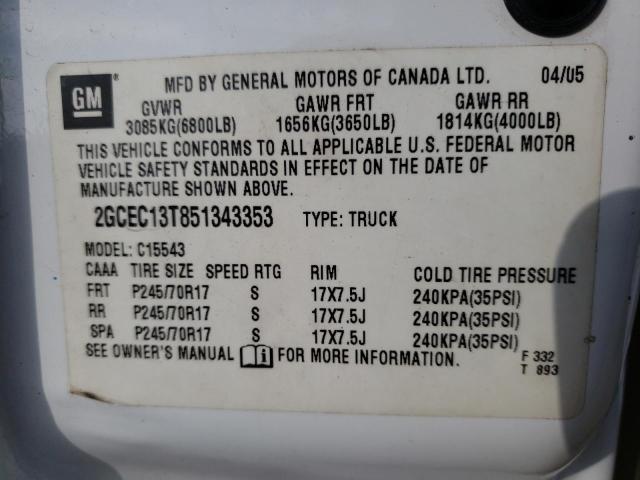 Photo 10 from auction – 2005 CHEVROLET SILVERADO2 with VIN 2GCEC13T851343353