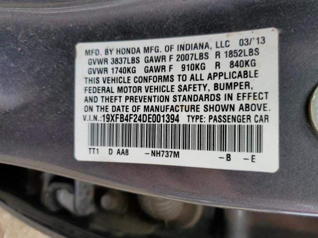 Photo 10 from auction – 2013 HONDA CIVIC HYBR with VIN 19XFB4F24DE001394