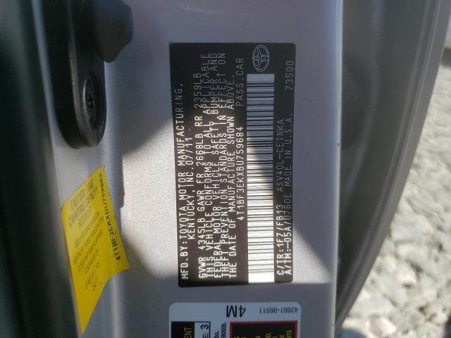 Photo 10 from auction – 2011 TOYOTA CAMRY BASE with VIN 4T1BF3EKXBU759684