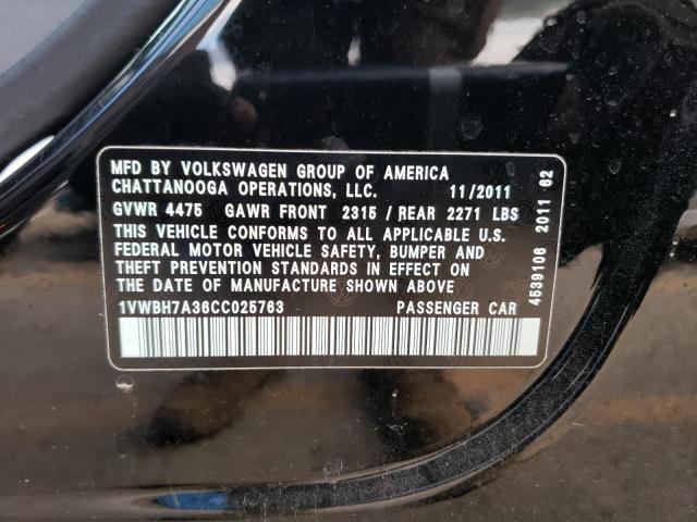 Photo 10 from auction – 2012 VOLKSWAGEN PASSAT SE with VIN 1VWBH7A36CC025763