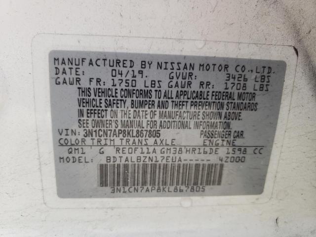 Photo 10 from auction – 2019 NISSAN VERSA S/S with VIN 3N1CN7AP8KL867805