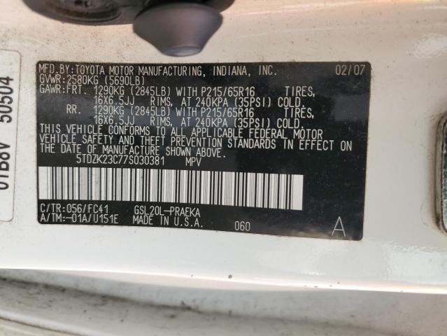 Photo 10 from auction – 2007 TOYOTA SIENNA CE with VIN 5TDZK23C77S030381