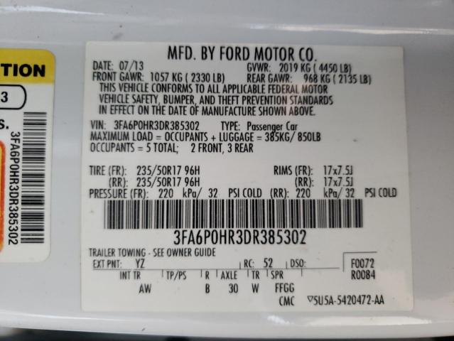 Photo 10 from auction – 2013 FORD FUSION SE with VIN 3FA6P0HR3DR385302