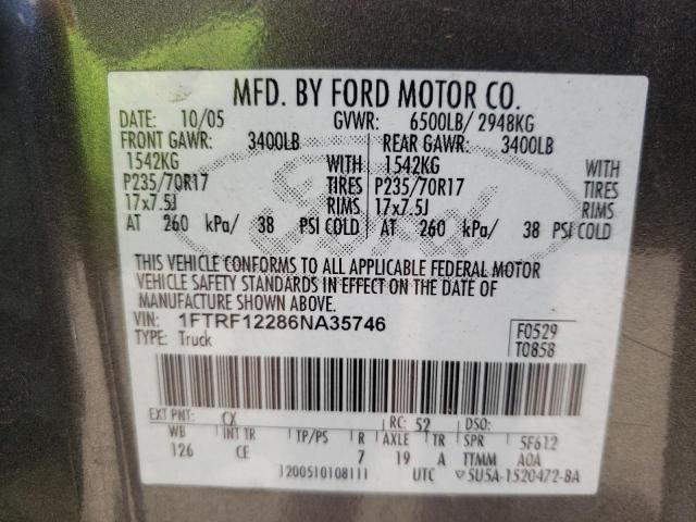 Photo 10 from auction – 2006 FORD F150 with VIN 1FTRF12286NA35746