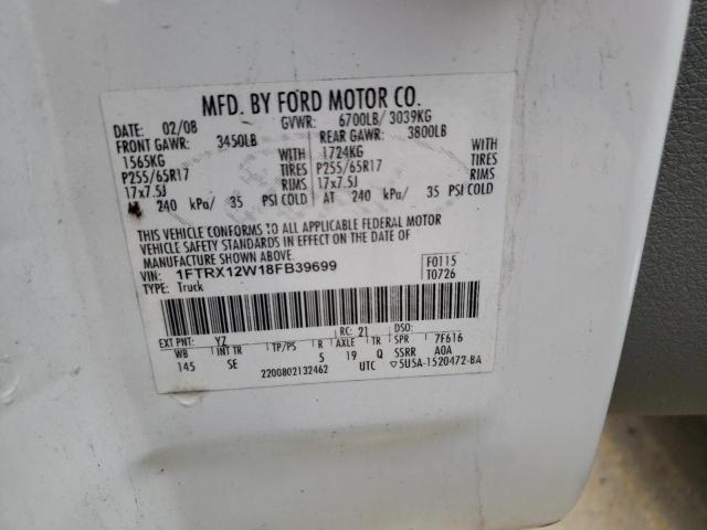 Photo 10 from auction – 2008 FORD F150 with VIN 1FTRX12W18FB39699