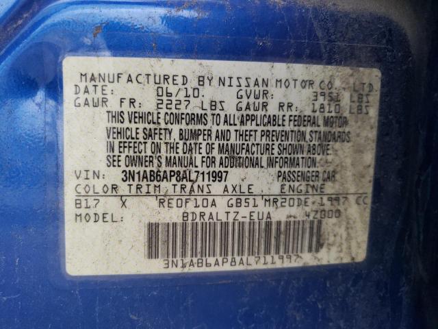 Photo 10 from auction – 2010 NISSAN SENTRA 2.0 with VIN 3N1AB6AP8AL711997