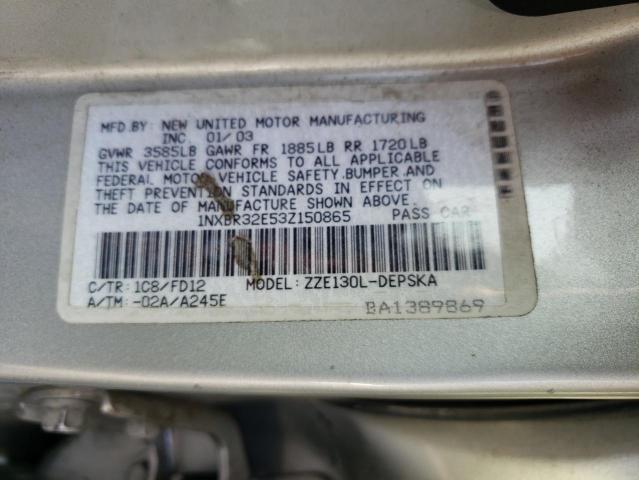 Photo 10 from auction – 2003 TOYOTA COROLLA with VIN 1NXBR32E53Z150865