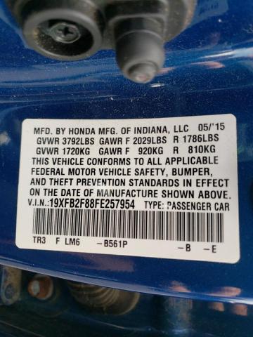 Photo 10 from auction – 2015 HONDA CIVIC EX with VIN 19XFB2F88FE257954