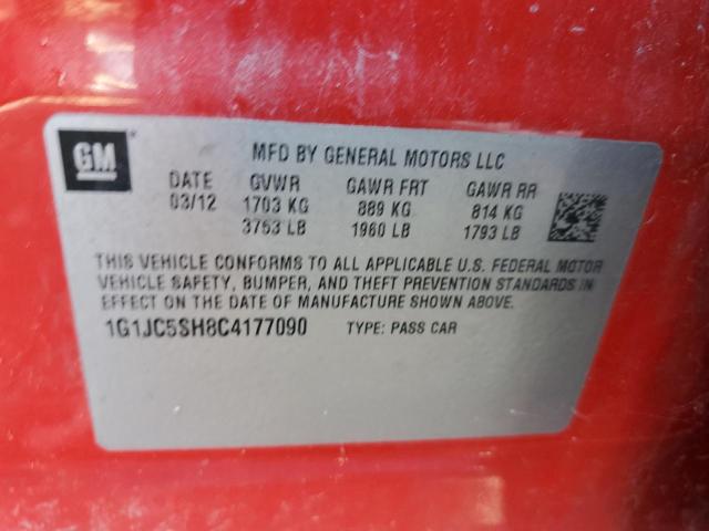 Photo 10 from auction – 2012 CHEVROLET SONIC LT with VIN 1G1JC5SH8C4177090