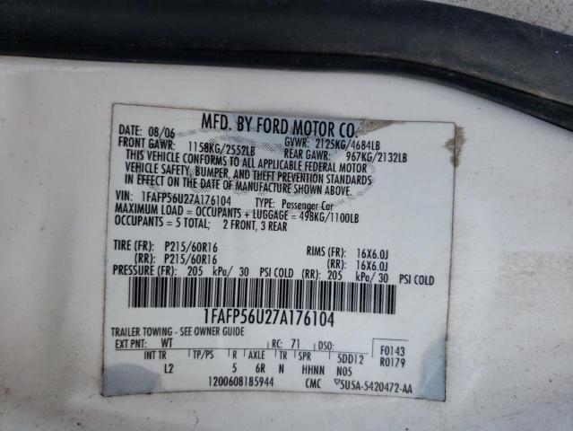 Photo 10 from auction – 2007 FORD TAURUS SEL with VIN 1FAFP56U27A176104