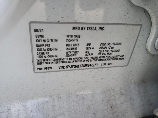 Photo 10 from auction – 2021 TESLA MODEL Y with VIN 5YJYGAEE3MF244273