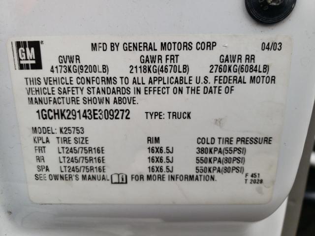 Photo 10 from auction – 2003 CHEVROLET K2500 with VIN 1GCHK29143E309272